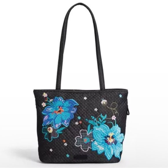 Vera Bradley 'Denim Navy Midnight Garden' Turquoise Floral Embroidered & Quilted - Picture 8 of 16